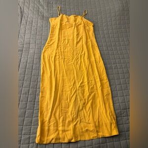 Elegant Yellow Linen  Spaghetti Strap Dress with pockets